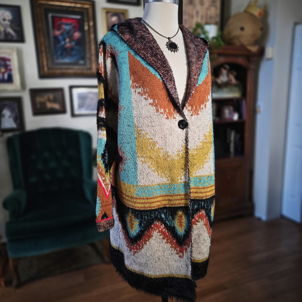 Maxsport Cardigan XL Southwestern Aztec Hooded Knit Long Sleeve Boho Coat Jacket